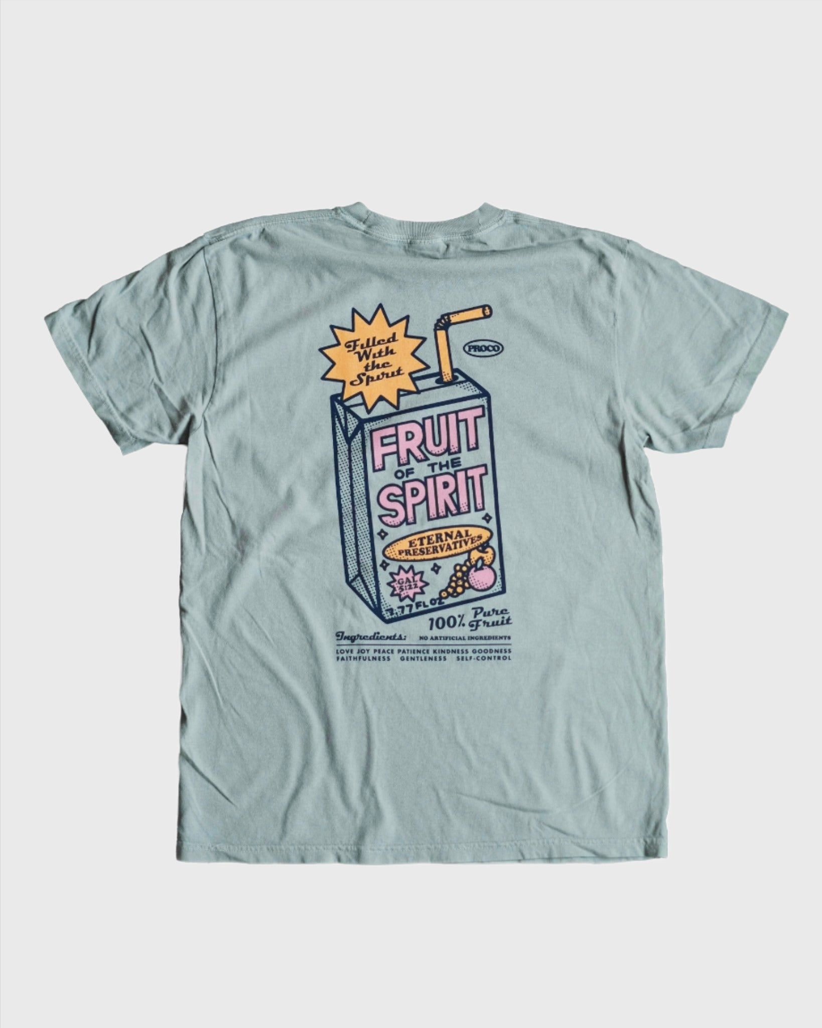 Christian T-Shirt - Fruit of the Spirit - Juice Box Sage Green Tee - Proclamation Coalition