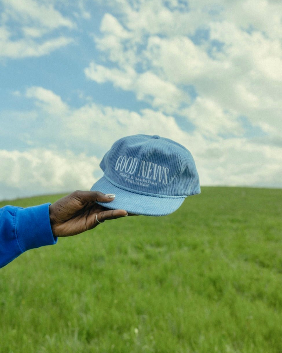 Christian Hat - Good News - Ocean Blue Corduroy Hat - Proclamation Coalition