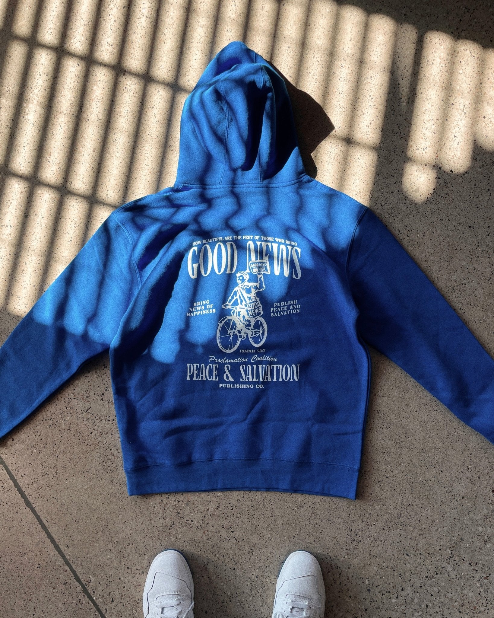 Christian Sweatshirt - Good News - Paper Boy Royal Blue Hoodie - Proclamation Coalition