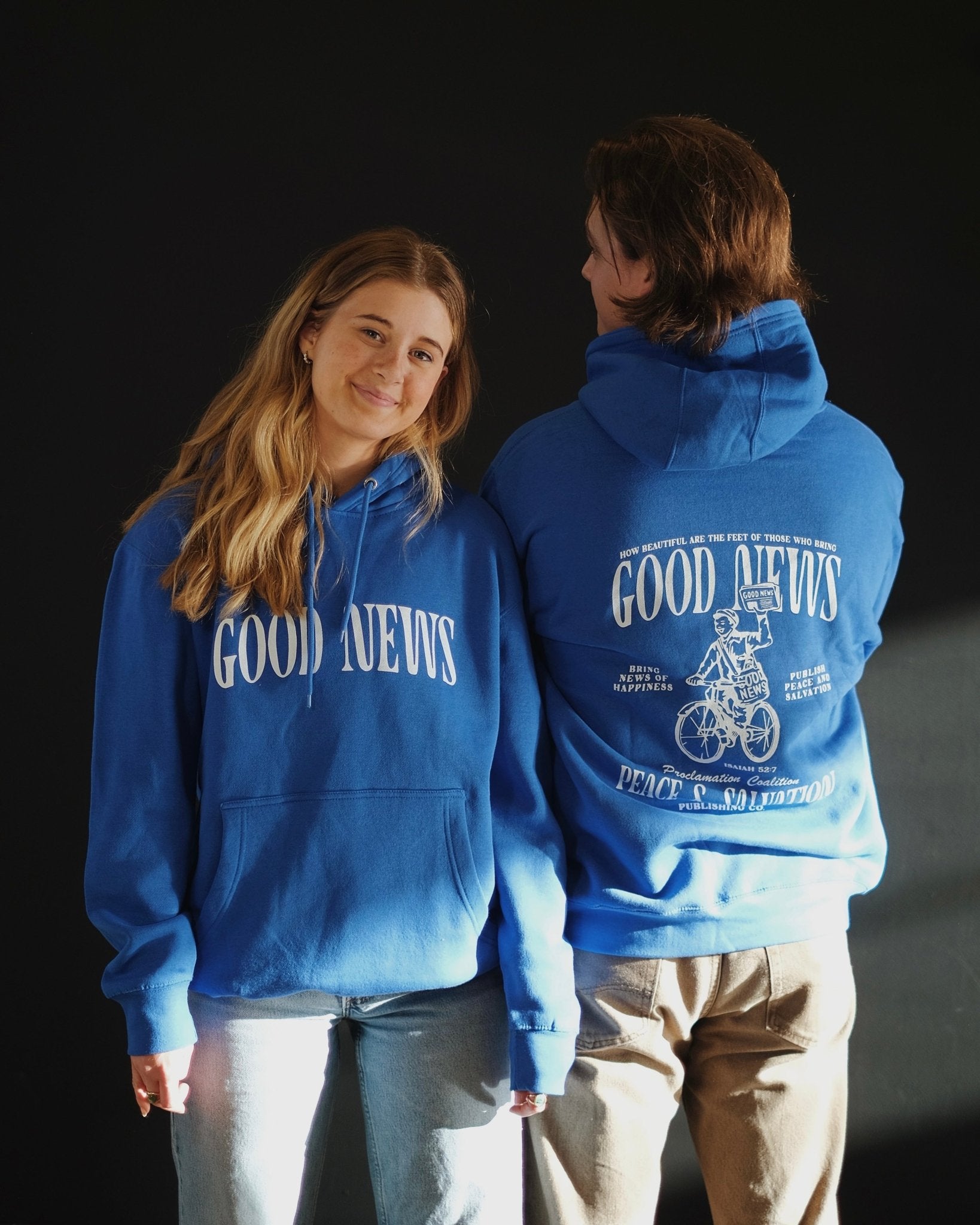 Christian Sweatshirt - Good News - Paper Boy Royal Blue Hoodie - Proclamation Coalition