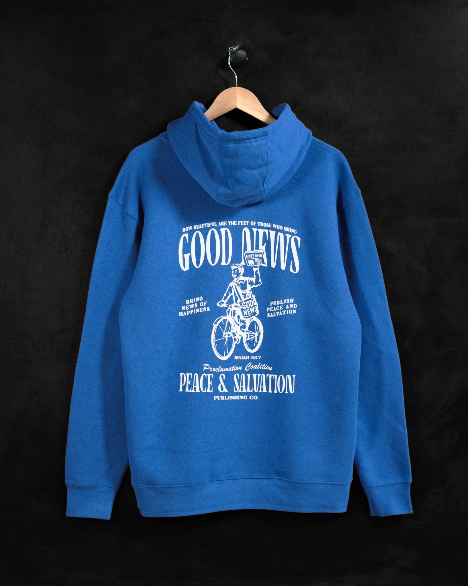 Christian Sweatshirt - Good News - Paper Boy Royal Blue Hoodie - Proclamation Coalition
