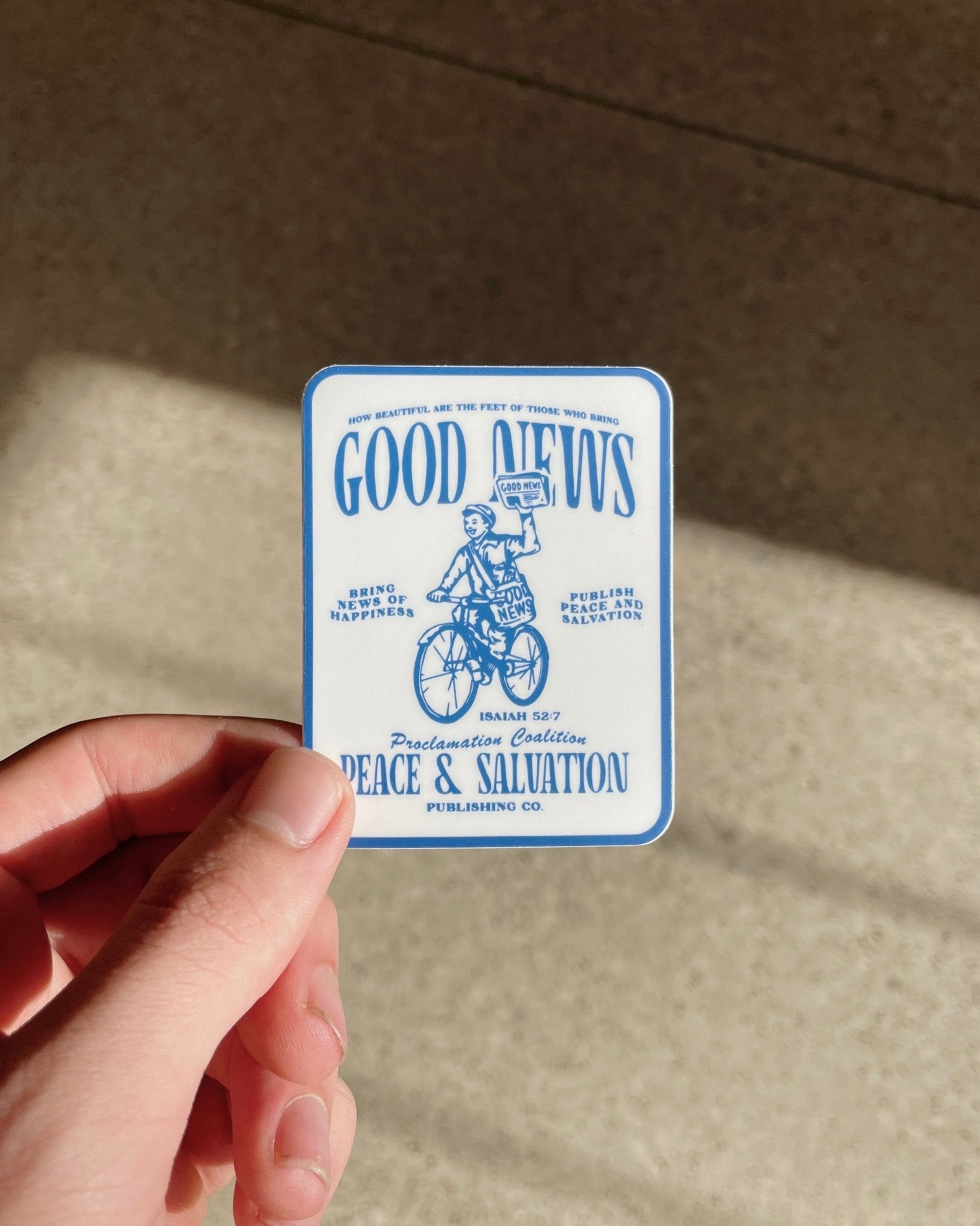 Christian Sticker - Good News - Paper Boy White and Blue Sticker - Proclamation Coalition