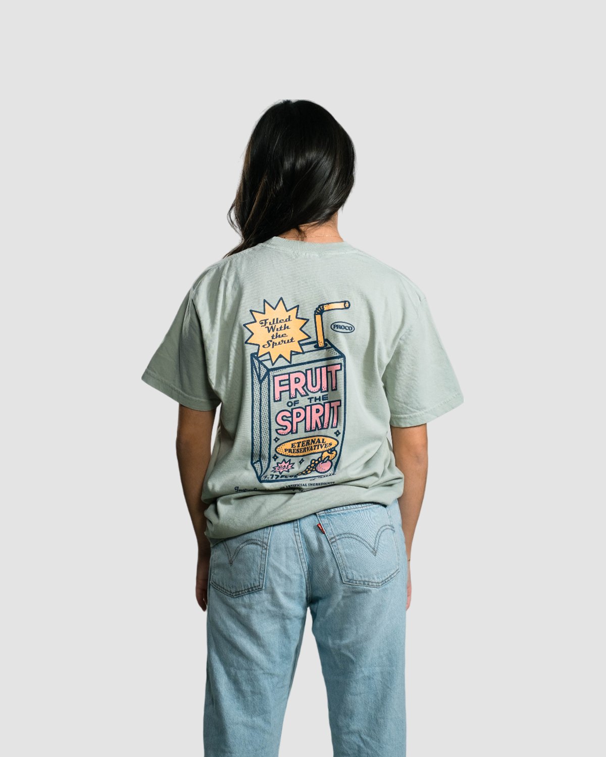 Christian T-Shirt - Fruit of the Spirit - Juice Box Sage Green Tee - Proclamation Coalition