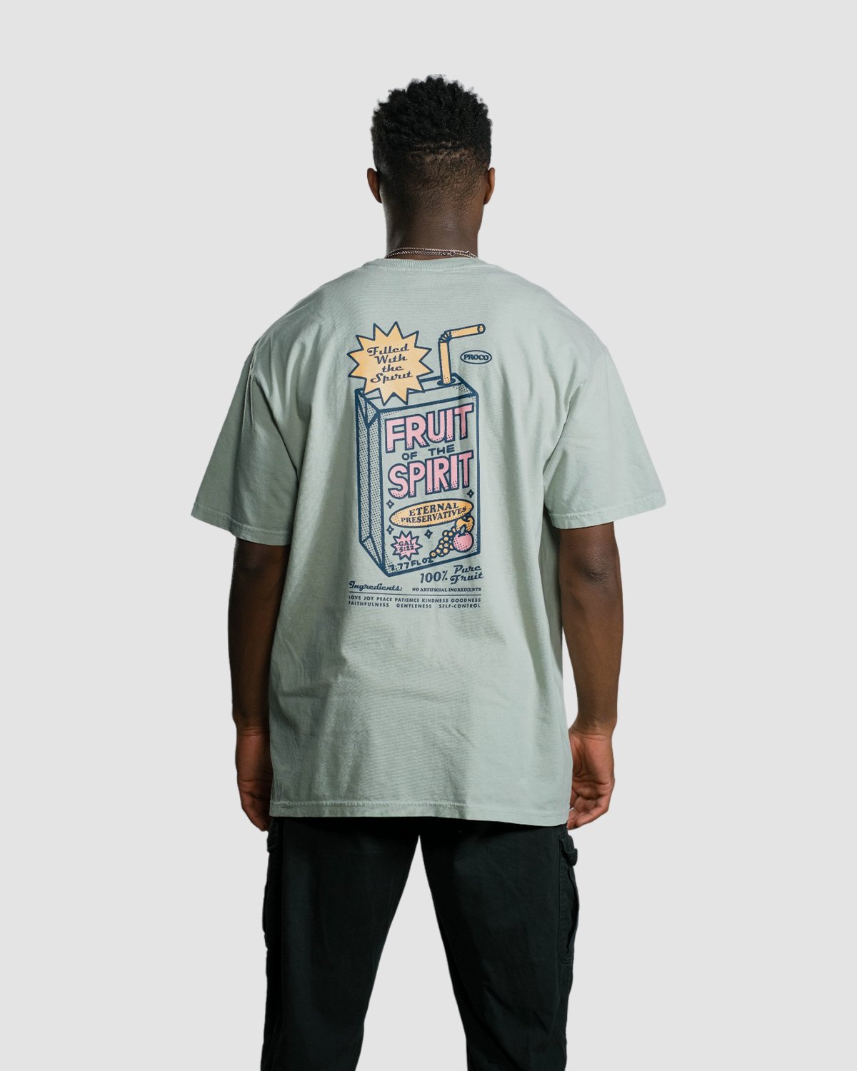 Christian T-Shirt - Fruit of the Spirit - Juice Box Sage Green Tee - Proclamation Coalition