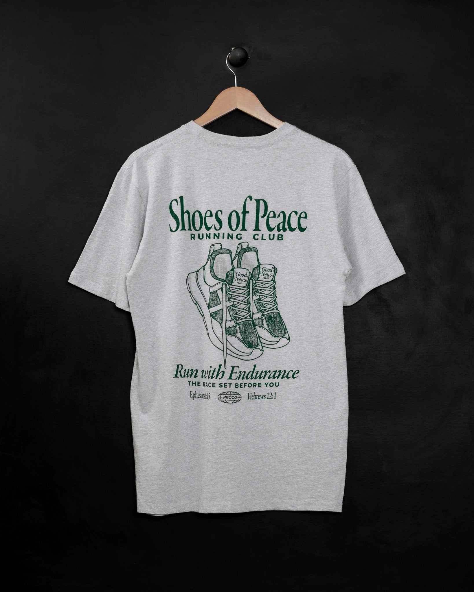 Christian T-Shirt - Run with Endurance Heather Grey Staple Tee - Proclamation Coalition