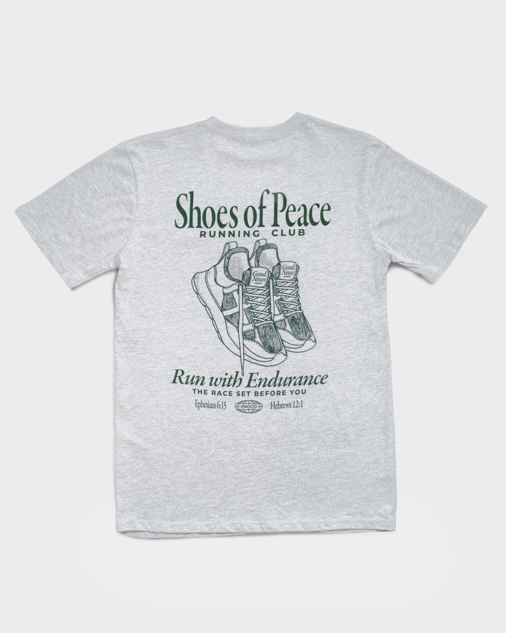 Christian T-Shirt - Run with Endurance Heather Grey Staple Tee - Proclamation Coalition