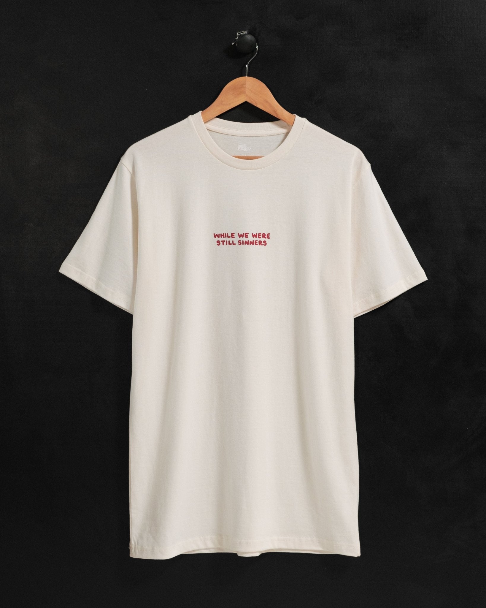 Christian T-Shirt - While We Were Still Sinners Lunar and Crimson Heavyweight Tee - Proclamation Coalition