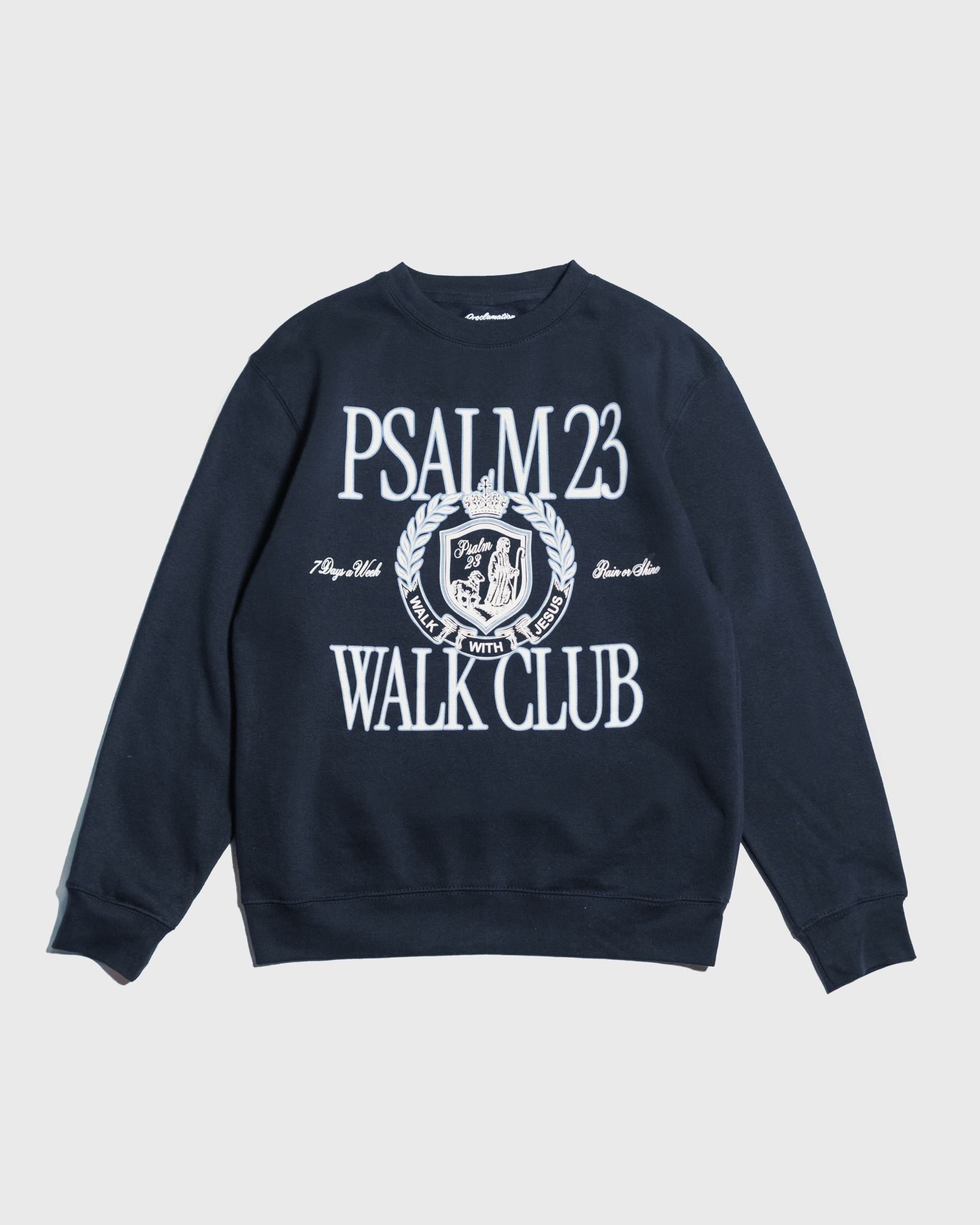 "Psalm 23 Walk Club" Navy Crewneck - Proclamation Coalition